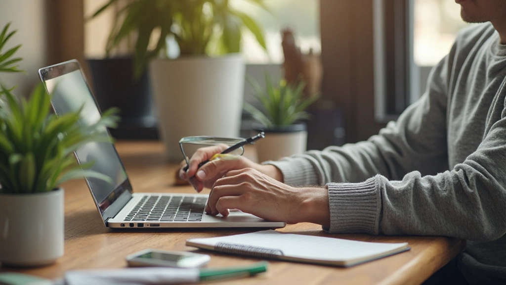 Творческий процесс создания контента с ноутбуком, заметками и вдохновением